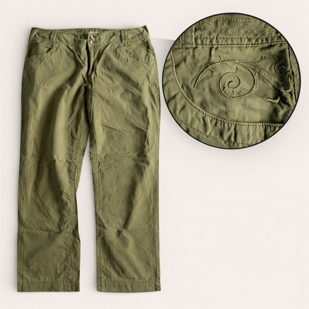 Cabelas Womens Embroidered Nylon Pant Womens 20 Army Green Gorpcore Granola Hike